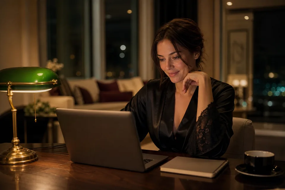 Creator checking her monthly earnings on a laptop